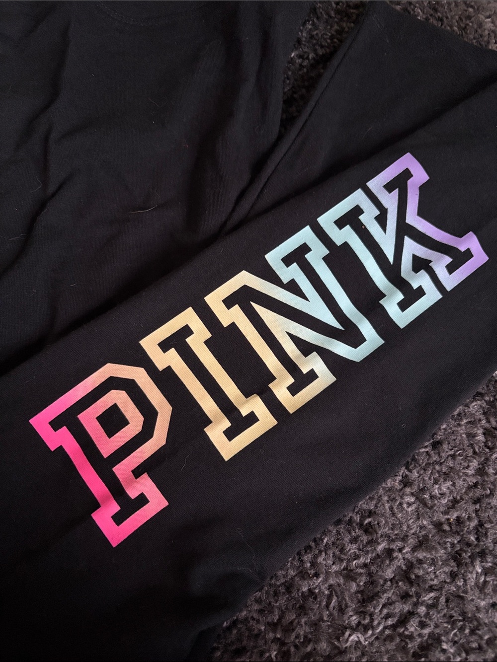 NEW PINK Victoria's Secret Black Leggings with Rainbow PINK Logo - Picture 2 of 6
